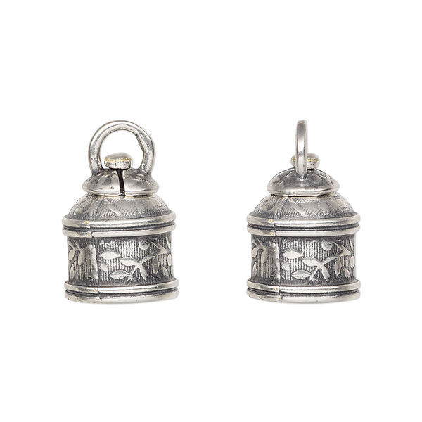 Cord end, JBB Findings, antique silver-plated brass, 15x12mm tube with swivel and flower and leaves design, 9.5mm inside diameter. Sold per pkg of 2. image number 0