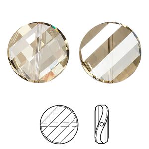 Bead 2pk crystal golden shadow, Crystal Passions® 18mm twist 5621