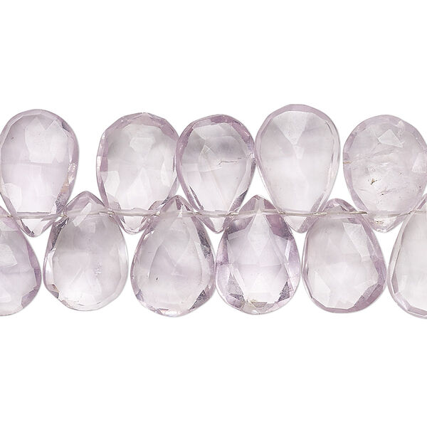Bead, lavender amethyst (natural), 12x9mm-14x10mm hand-cut top-drilled faceted puffed teardrop, B- grade, Mohs hardness 7. Sold per 4-inch strand. image number 0