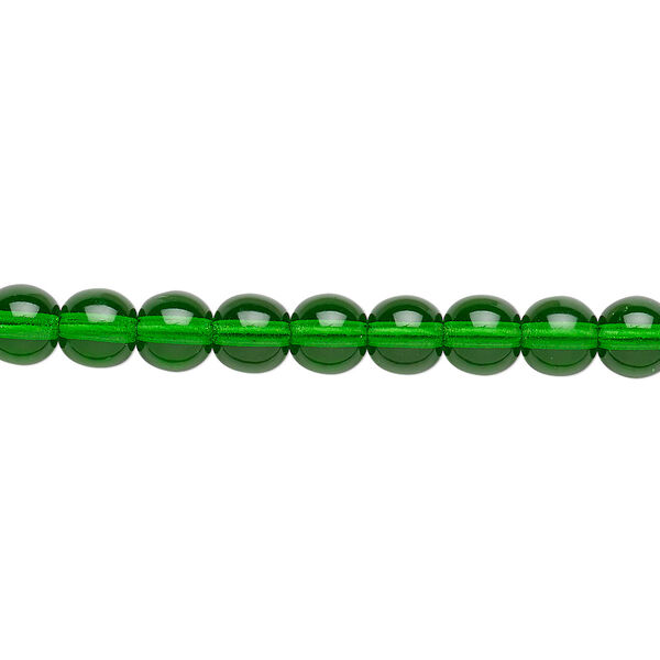 Bead, Czech glass druk, transparent emerald green, 6mm round. Sold per 15-1/2" to 16" strand. image number 0