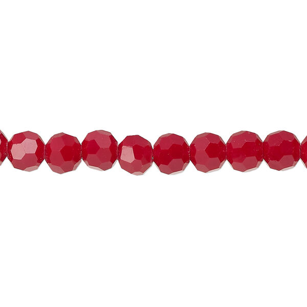 Bead, glass, opaque dark red, 6mm faceted round, 32 facets. Sold per 15-1/2" to 16" strand. image number 0