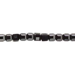 Bead 1pk 18 facets opaque black, Celestial Crystal® 4mm cube 15.5-16 inch