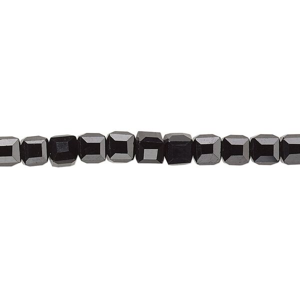 Bead 1pk 18 facets opaque black, Celestial Crystal® 4mm cube 15.5-16 inch image number 0