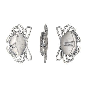 Charm, antiqued sterling silver, 19x13mm two-sided crab. Sold individually.