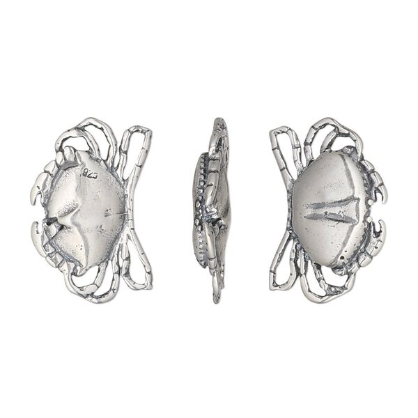 Charm, antiqued sterling silver, 19x13mm two-sided crab. Sold individually. image number 0