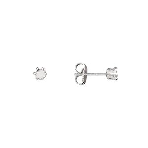 Earstud 1pkg4 Snap-Tite® sterling silver, 3mm round 6-prong setting / earnuts, 2 pair