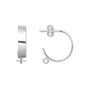 Earstud 1pkg2 sterling silver, 16mm half hoop / open loop / earnut, 1 pair