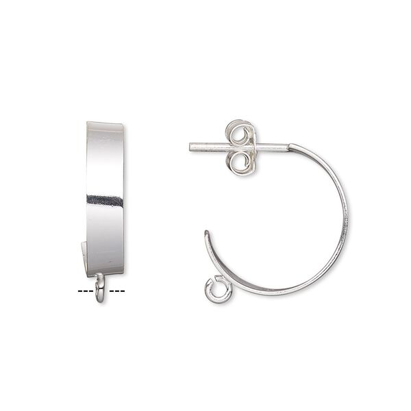Earstud 1pkg2 sterling silver, 16mm half hoop / open loop / earnut, 1 pair image number 0