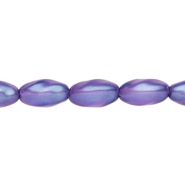 Bead, Czech pressed glass, pearlized dark blue, 12x7mm twisted oval. Sold per 15-1/2" to 16" strand, approximately 30 beads. image number 0
