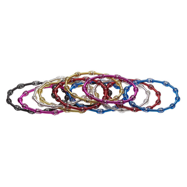 Bracelet, stretch, painted steel, assorted colors, 5mm oval coil, 6-1/2 inches. Sold per pkg of 12. image number 0