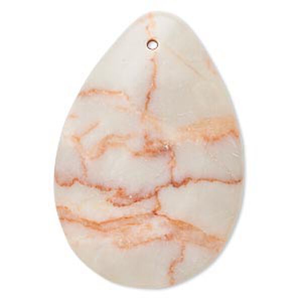Focal, redline marble (natural), 40x29mm-45x32mm puffed teardrop with flat back, C grade, Mohs hardness 3. Sold individually. image number 0