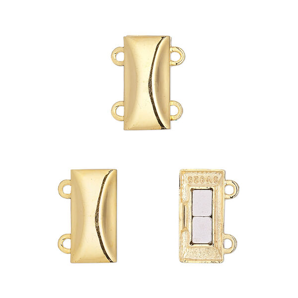 Clasp, 2-strand magnetic, "vermeil," 14x7mm rectangle. Sold individually. image number 0