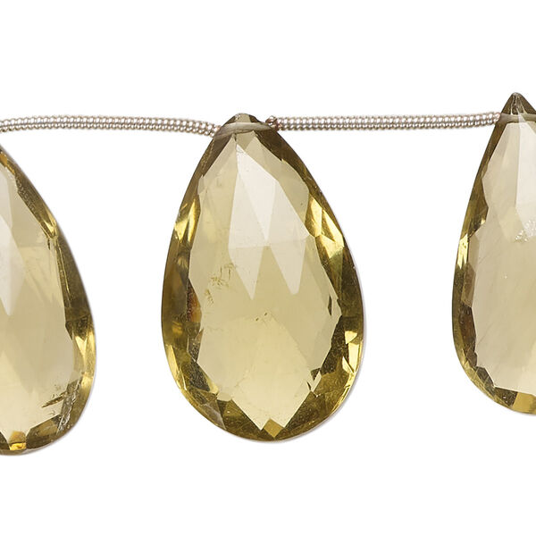 Bead, golden quartz (heated), 12x10mm-26x20mm hand-cut top-drilled faceted puffed teardrop, B grade, Mohs hardness 7. Sold per pkg of 11. image number 0