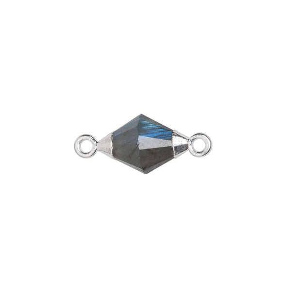 Link, labradorite (natural) and sterling silver, 12x8mm faceted hand-cut bicone. Sold individually. image number 0