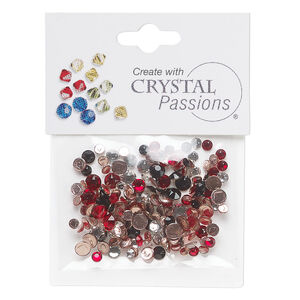 Flat back mix 1pkg144 light Siam / crystal clear / jet, Crystal Passions&reg; rhinestone 3.0-4.8mm hotfix round SS12 / SS16 / SS20