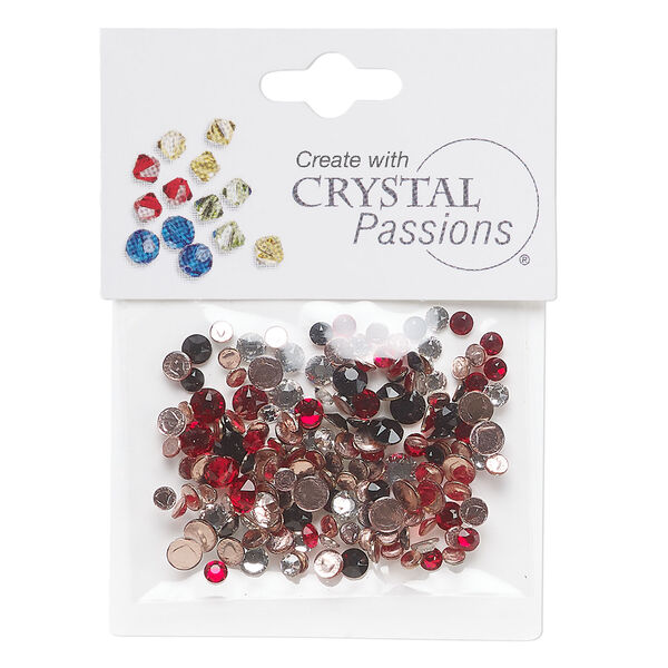 Flat back mix 1pkg144 light Siam / crystal clear / jet, Crystal Passions&reg; rhinestone 3.0-4.8mm hotfix round SS12 / SS16 / SS20 image number 0
