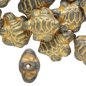 Bead, pressed clay, brown with gold, 17x18mm-20x18mm handmade turtle. Sold per pkg of 20.