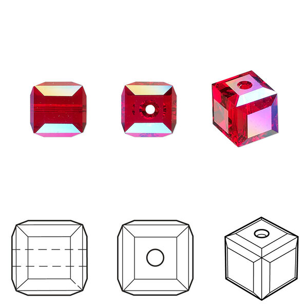 Bead 48pk light Siam shimmer, Crystal Passions® 8mm cube 5601 image number 0
