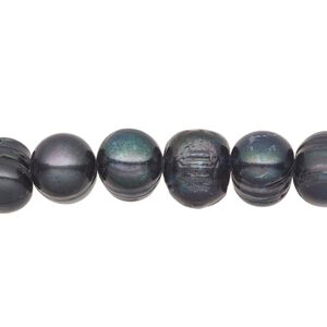 Pearl, cultured freshwater (dyed), iris green, 8-10mm semi-round, D grade, Mohs hardness 2-1/2 to 4. Sold per 15-inch strand.
