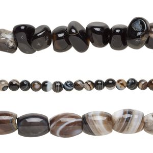 Black agate 1pkg3, mixed shape bead 15 inch mix 3mm-11x9mm