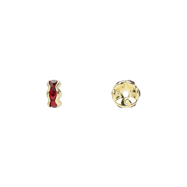 Bead, glass rhinestone and gold-finished brass, garnet red, 5x2mm rondelle. Sold per pkg of 10. image number 0