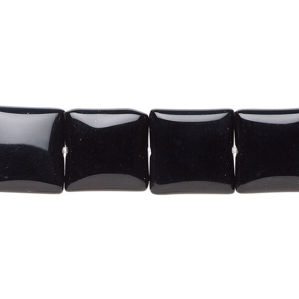 Bead, black onyx (dyed), 12mm puffed square, B grade, Mohs hardness 6-1/2 to 7. Sold per 15-1/2" to 16" strand. image number 0