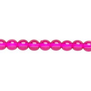 Bead, Czech dipped décor glass druk, hot pink, 6mm round. Sold per 15-1/2" to 16" strand.