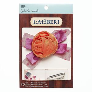 Brooch kit, Laliberi™, fabric / acrylic / silver-finished steel, assorted colors, 5x4-inch bow and rose. Sold per kit.