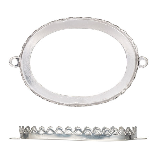 Link, sterling silver, 41.5x31.5mm oval with triangle edge and open back with 40x30mm oval cabochon bezel setting. Sold individually. image number 0