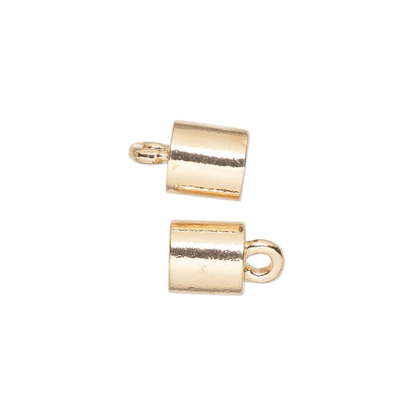 Cord end, glue-in, painted gold-finished "pewter" (zinc-based alloy), 8mm barrel with pink tint, 5.5mm inside diameter. Sold per pkg of 2. image number 0