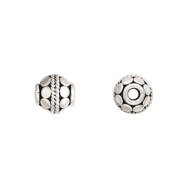 Bead, antiqued sterling silver, 9mm round with circles. Sold per pkg of 2. image number 0