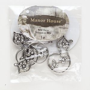 Focal, antique silver-finished "pewter" (zinc-based alloy), 35x21mm gourd with flowers. Sold per pkg of 5 focals.