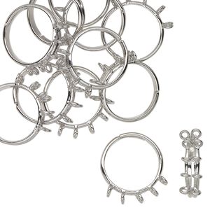 Ring, silver-finished brass, adjustable, 7mm width with 10 loops. Sold per pkg of 12.