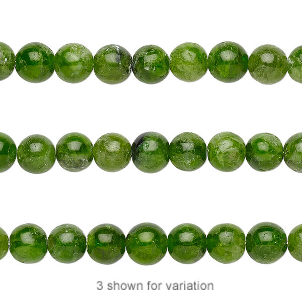 Bead, chrome diopside (natural), 5-6mm round, C grade, Mohs hardness 5-1/2 to 6. Sold per 8-inch strand, approximately 35 beads. image number 0
