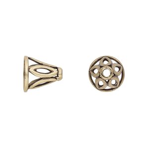 Cone, JBB Findings, antiqued brass, 11x11mm with cutout marquise design, fits 8.5mm bead. Sold individually.
