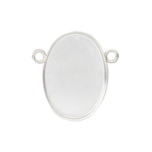 Connector, sterling silver, 26x19mm oval with 25x18mm bezel cup setting. Sold individually.