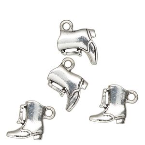 Charm, antique silver-finished "pewter" (zinc-based alloy), 14x13mm cowboy boot. Sold per pkg of 4.