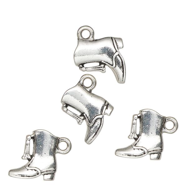 Charm, antique silver-finished "pewter" (zinc-based alloy), 14x13mm cowboy boot. Sold per pkg of 4. image number 0