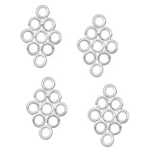 Loop, sterling silver, 17x11mm diamond, (9) 4mm rings. Sold per pkg of 4.