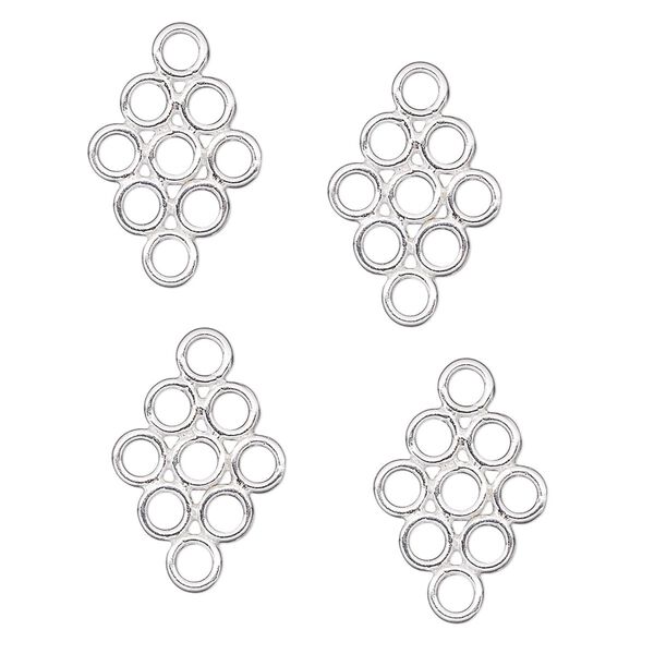 Loop, sterling silver, 17x11mm diamond, (9) 4mm rings. Sold per pkg of 4. image number 0