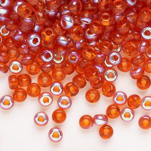 Seed bead 1pkg1 glass #6 round, translucent red-orange AB