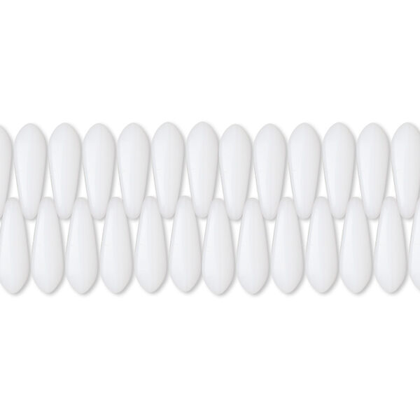 Bead, Czech pressed glass, opaque white, 10x3mm top-drilled dagger. Sold per 15-1/2" to 16" strand, approximately 190-200 beads. image number 0