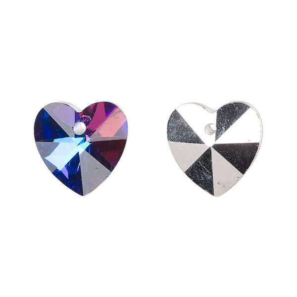 Drop, glass, opaque clear purple passion, 14mm heart. Sold per pkg of 12. image number 0