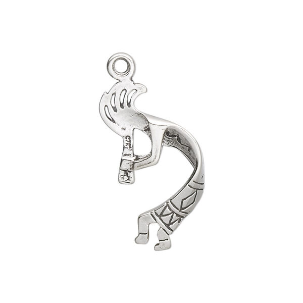 Charm, sterling silver, 23x16mm two-sided Kokopelli. Sold Individually. image number 0
