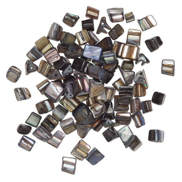 Mother-of-pearl shell 1pkg2oz, triangle tube bead, mix multi-grey and black 7x6mm-12x9mm image number 1