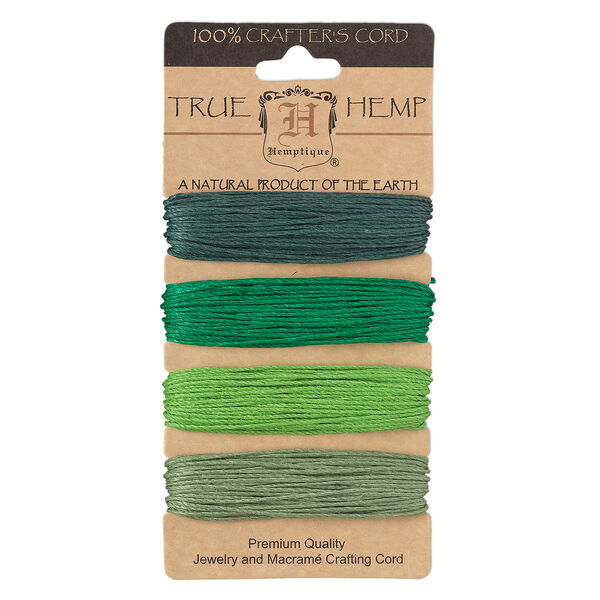 Cord, Hemptique®, hemp, green shades, 1mm diameter, 20-pound test. Sold per pkg of (4) 30-foot sections. image number 0