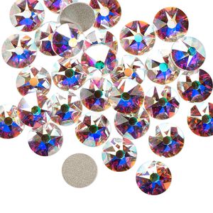 Flat back 144pk crystal AB foil back, Crystal Passions® 7.07-7.27mm rose round SS34 2088