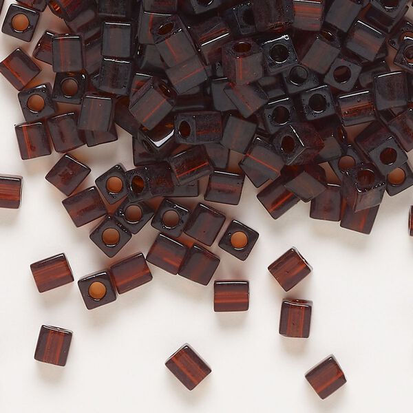 Seed bead, Miyuki, glass, pkg/250g, 3.5-3.7mm square, transparent dark amber yellow (SB-134). image number 0