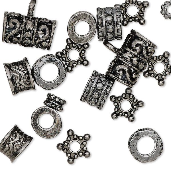 Bead, gunmetal-finished "pewter" (zinc-based alloy), 5x3mm-13x9mm assorted shape. Sold per pkg of 20. image number 0
