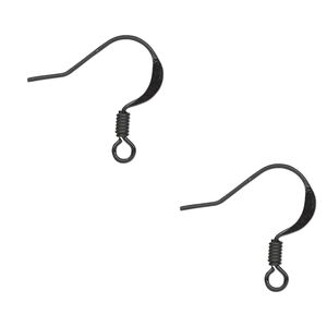 Ear wire fishhook 1pkg40, 17mm flat / 3mm coil / open loop, 22 gauge black-finished brass 20 pair